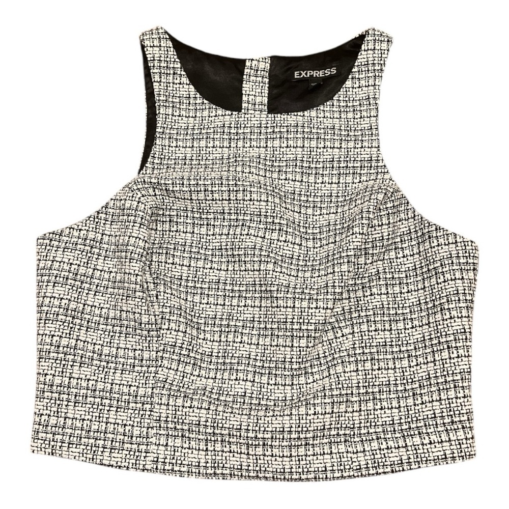 Express Black and White Textured Crop Top